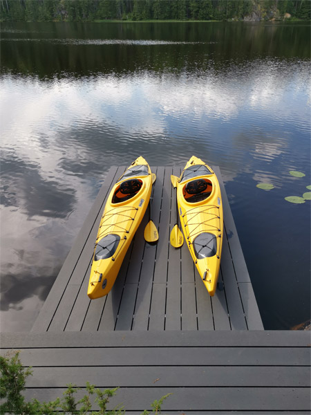 Kayaks and pontoon